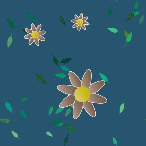 Composición Diseño Con Flores Simples Hojas Verdes Ilustración Vectorial — Vector de stock