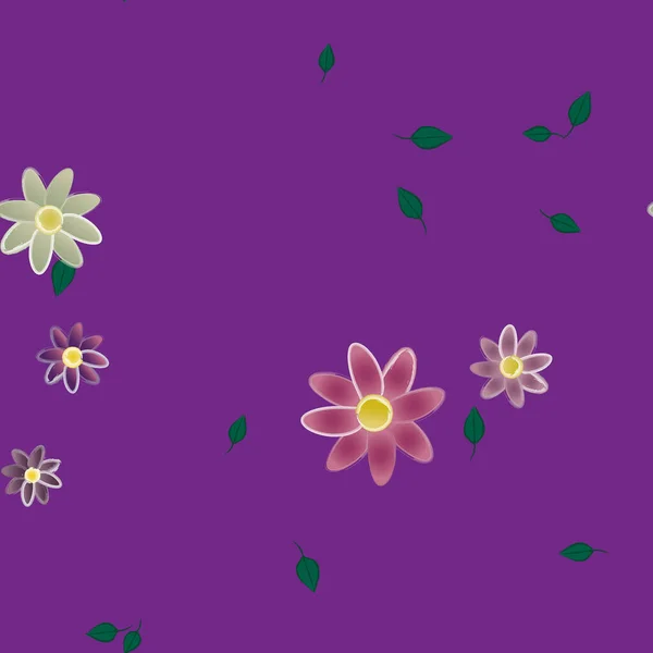 Flores Con Hojas Verdes Composición Libre Ilustración Vectorial — Vector de stock