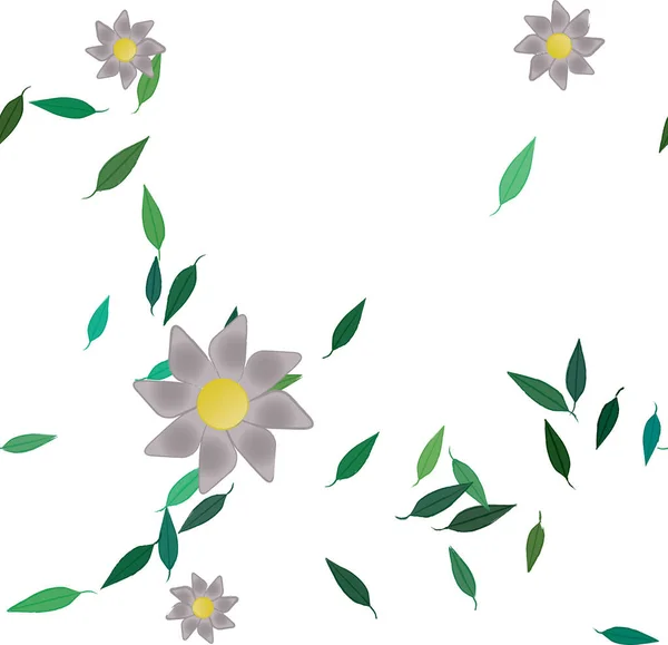 Fleurs Simples Avec Des Feuilles Vertes Composition Libre Illustration Vectorielle — Image vectorielle