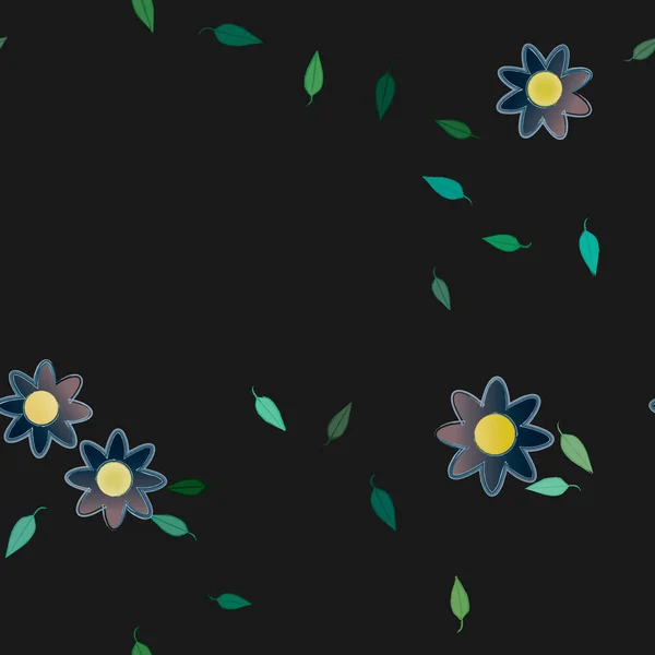 Flores Simples Con Hojas Verdes Composición Libre Ilustración Vectorial — Vector de stock