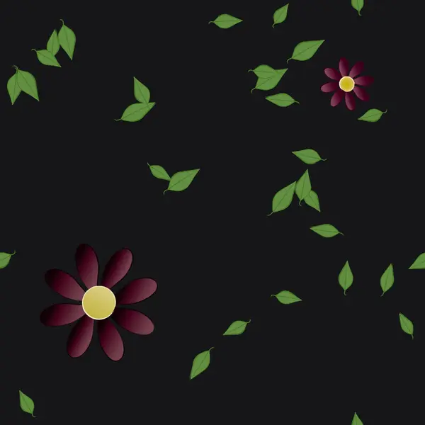 Composição Design Com Flores Simples Folhas Verdes Ilustração Vetorial — Vetor de Stock