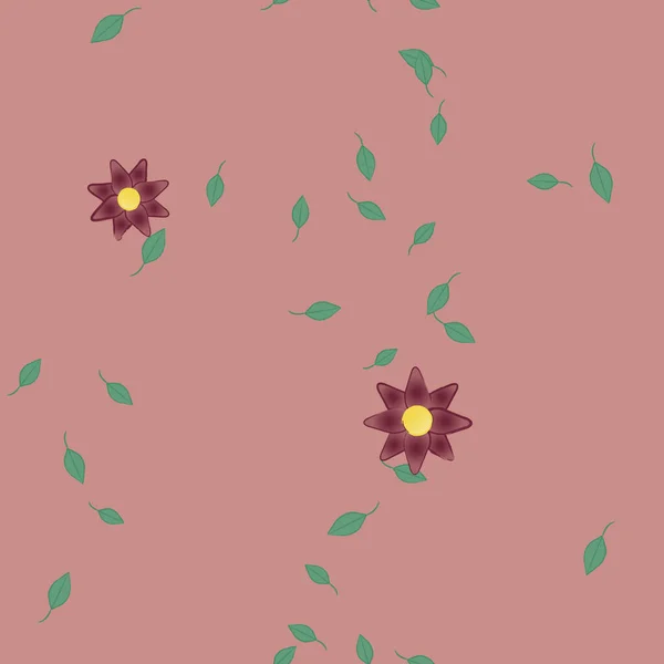 Plantilla Vector Con Flores Coloridas Simples Hojas Verdes — Archivo Imágenes Vectoriales