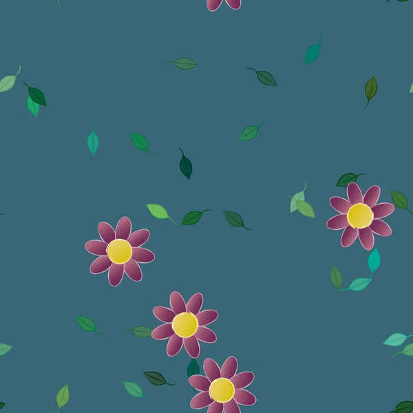 Composición Diseño Con Flores Simples Hojas Verdes Ilustración Vectorial — Vector de stock