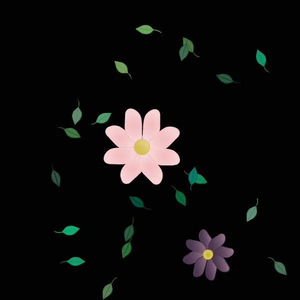 Modèle Vectoriel Avec Des Fleurs Colorées Simples Des Feuilles Vertes — Image vectorielle