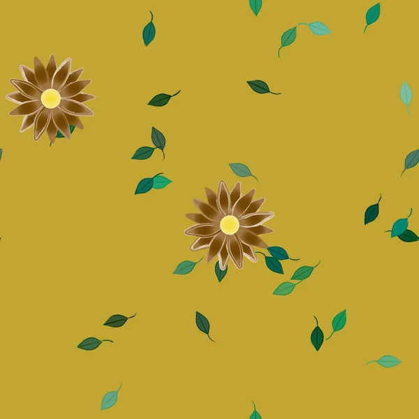 Fleurs Simples Avec Des Feuilles Vertes Composition Libre Illustration Vectorielle — Image vectorielle