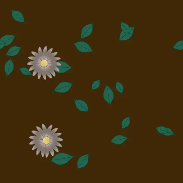 Composição Bonita Com Flores Coloridas Simples Folhas Verdes Fundo Ilustração — Vetor de Stock