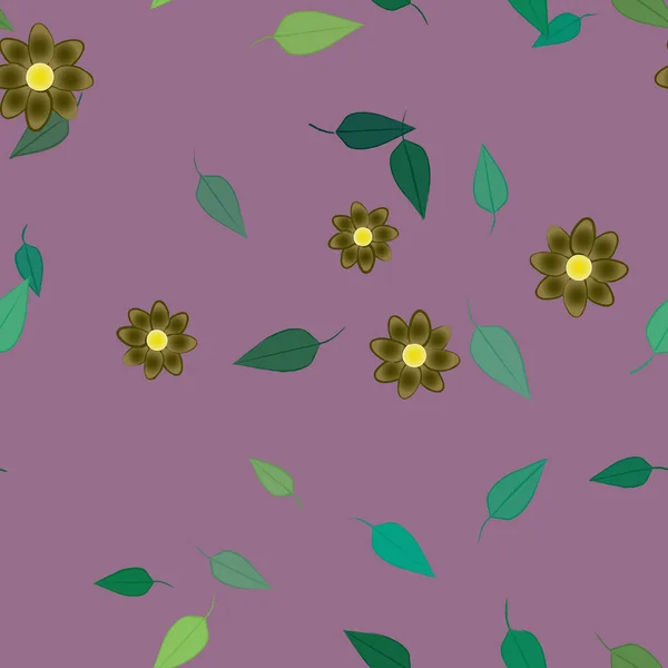 Plantilla Vector Con Flores Coloridas Simples Hojas Verdes — Archivo Imágenes Vectoriales