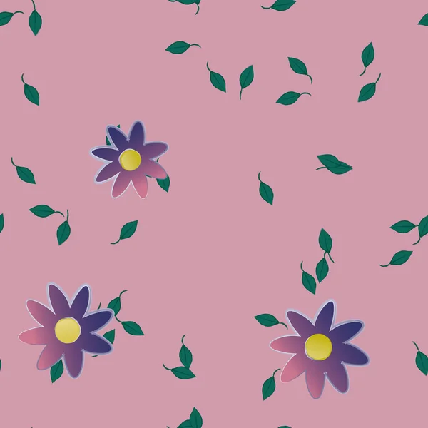 Composition Design Avec Fleurs Simples Feuilles Vertes Illustration Vectorielle — Image vectorielle