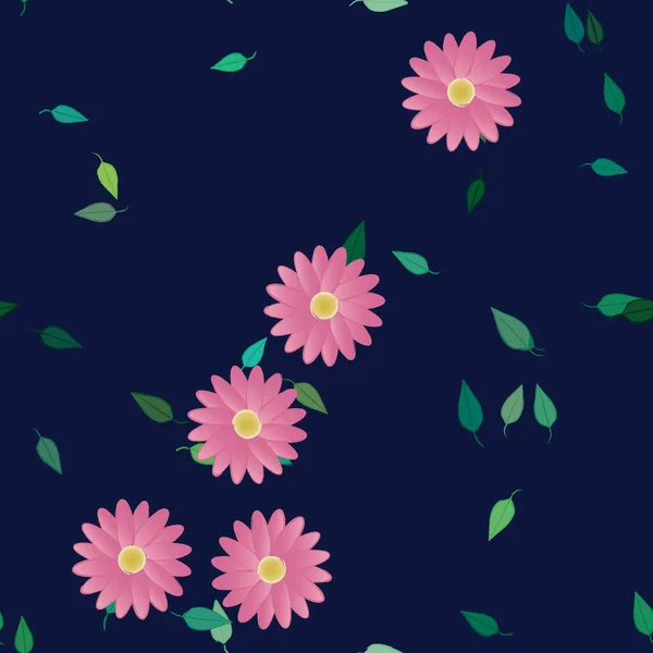 Flores Con Hojas Verdes Composición Libre Ilustración Vectorial — Vector de stock