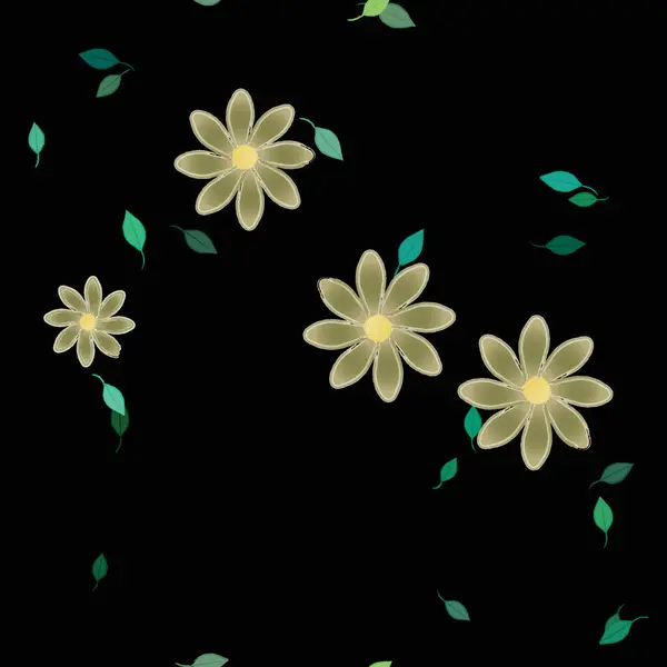 Composition Design Avec Fleurs Simples Feuilles Vertes Illustration Vectorielle — Image vectorielle