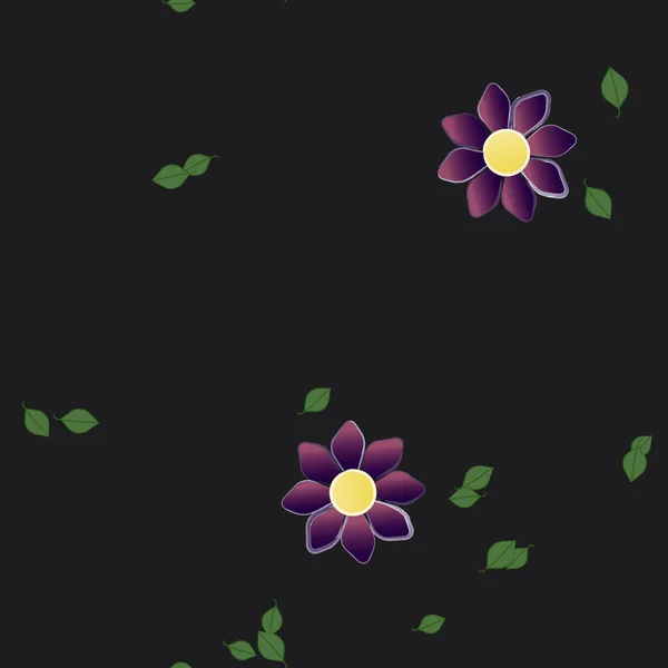 Flores Con Hojas Verdes Composición Libre Ilustración Vectorial — Archivo Imágenes Vectoriales