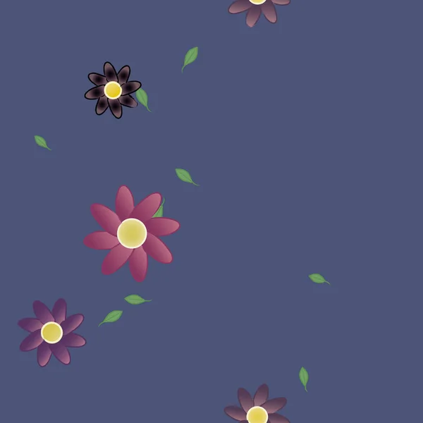 Modèle Vectoriel Avec Des Fleurs Colorées Simples Des Feuilles Vertes — Image vectorielle