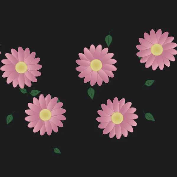 Composición Libre Con Flores Colores Simples Hojas Verdes Para Papel — Archivo Imágenes Vectoriales