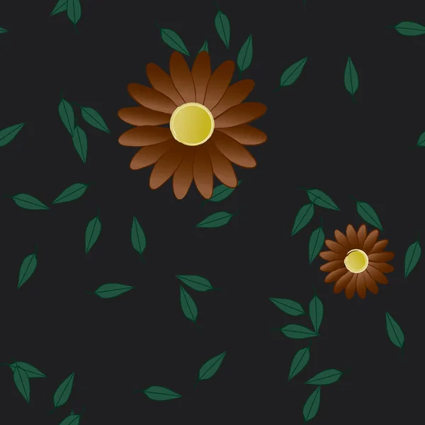 Flores Simples Con Hojas Verdes Composición Libre Ilustración Vectorial — Vector de stock