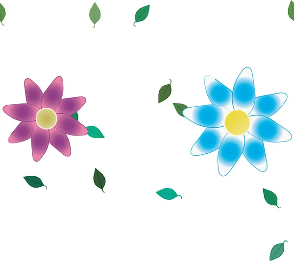 Flores Simples Con Hojas Verdes Composición Libre Ilustración Vectorial — Archivo Imágenes Vectoriales