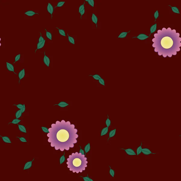 Mooie Compositie Met Eenvoudige Gekleurde Bloemen Groene Bladeren Achtergrond Vector — Stockvector