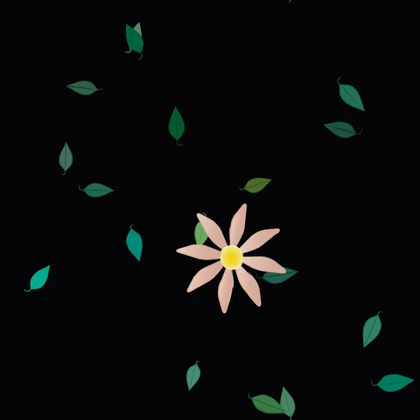 Composición Diseño Con Flores Simples Hojas Verdes Ilustración Vectorial — Archivo Imágenes Vectoriales