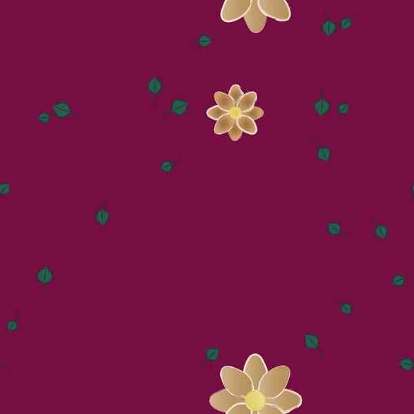 Flores Simples Con Hojas Verdes Composición Libre Ilustración Vectorial — Vector de stock