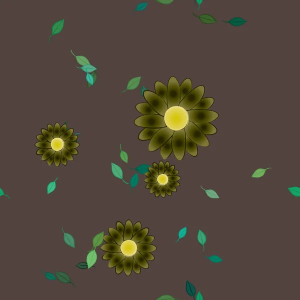 Flores Simples Con Hojas Verdes Composición Libre Ilustración Vectorial — Vector de stock