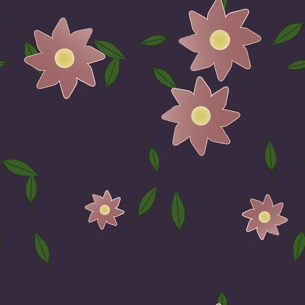 Flores Simples Con Hojas Verdes Composición Libre Ilustración Vectorial — Archivo Imágenes Vectoriales