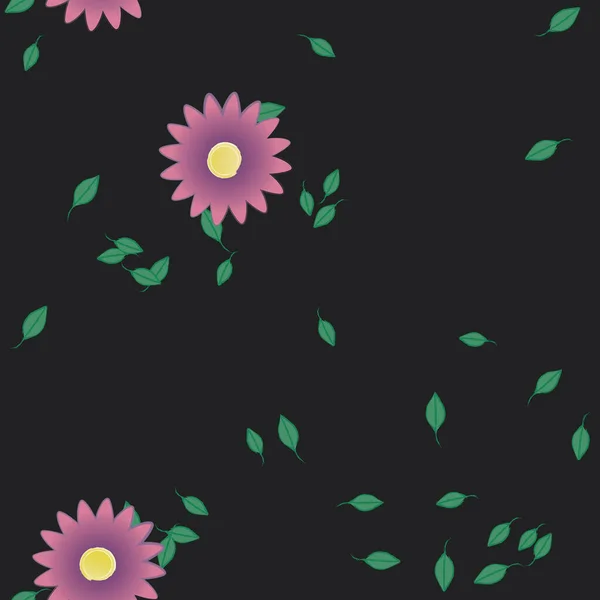 Composição Bonita Com Flores Coloridas Simples Folhas Verdes Fundo Ilustração — Vetor de Stock