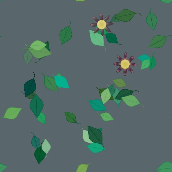 Fleurs Simples Avec Des Feuilles Vertes Composition Libre Illustration Vectorielle — Image vectorielle