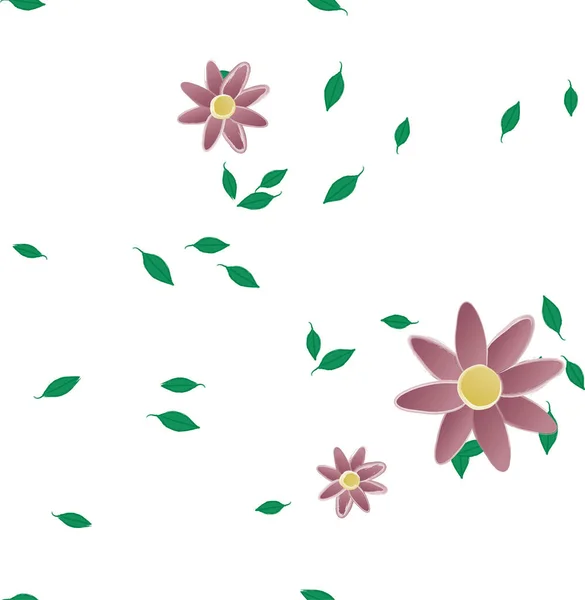 Composición Diseño Con Flores Simples Hojas Verdes Ilustración Vectorial — Vector de stock