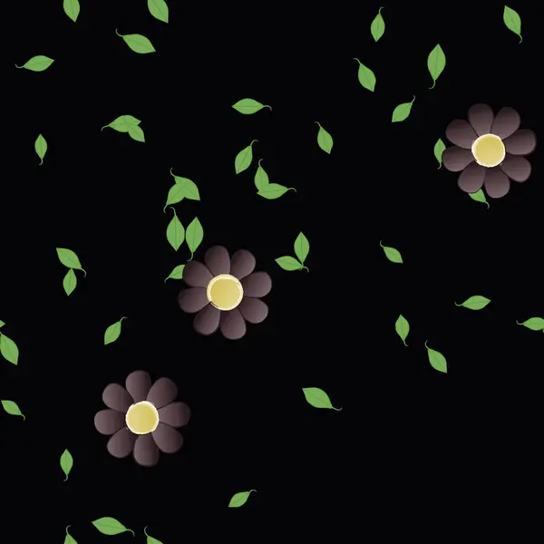 Composição Design Com Flores Simples Folhas Verdes Ilustração Vetorial — Vetor de Stock