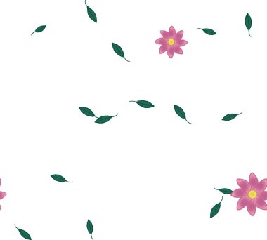 Basit renkli çiçekler ve yeşil yapraklı vektör şablonu