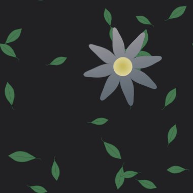 basit renkli çiçekleri olan serbest kompozisyon ve duvar kağıdı için yeşil yapraklar, vektör illüstrasyonu