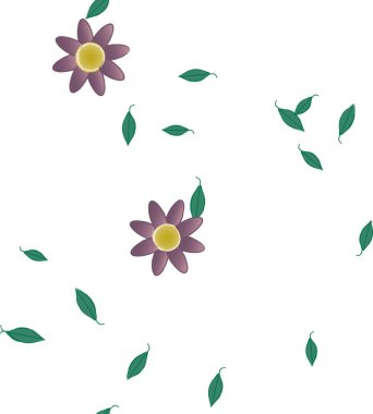 Serbest kompozisyonda yeşil yapraklı çiçekler, vektör illüstrasyonu