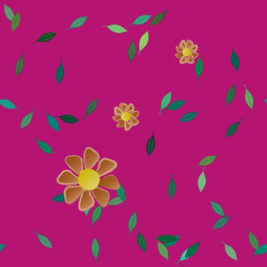 Basit çiçek ve yeşil yapraklı tasarım kompozisyonu, vektör illüstrasyonu