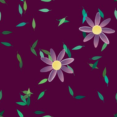 Basit çiçek ve yeşil yapraklı tasarım kompozisyonu, vektör illüstrasyonu