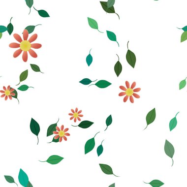 Basit çiçek ve yeşil yapraklı tasarım kompozisyonu, vektör illüstrasyonu