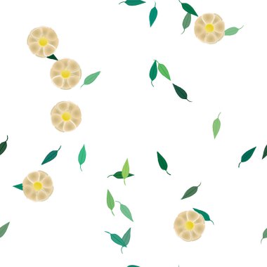 Basit çiçek ve yeşil yapraklı tasarım kompozisyonu, vektör illüstrasyonu