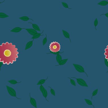 Serbest kompozisyonda yeşil yapraklı çiçekler, vektör illüstrasyonu