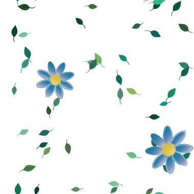 Basit çiçek ve yeşil yapraklı tasarım kompozisyonu, vektör illüstrasyonu