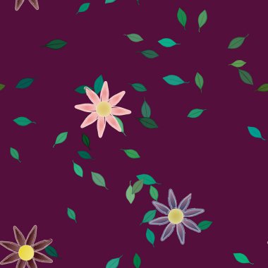 Basit renkli çiçekler ve yeşil yapraklı vektör şablonu