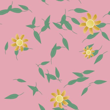 Serbest kompozisyonda yeşil yapraklı çiçekler, vektör illüstrasyonu