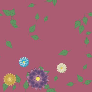 Basit renkli çiçekler ve yeşil yapraklı vektör şablonu