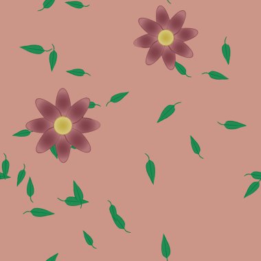 Basit renkli çiçekler ve yeşil yapraklı vektör şablonu