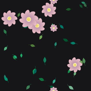 Serbest kompozisyonda yeşil yapraklı çiçekler, vektör illüstrasyonu