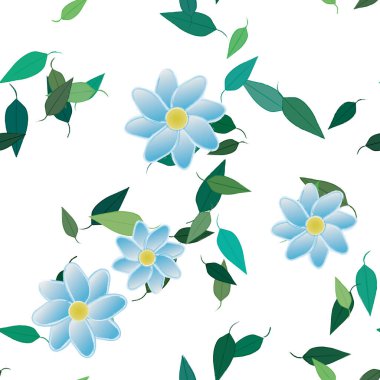 Basit renkli çiçekler ve yeşil yapraklı vektör şablonu