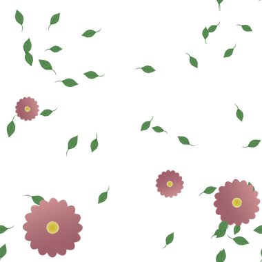 Basit çiçek ve yeşil yapraklı tasarım kompozisyonu, vektör illüstrasyonu