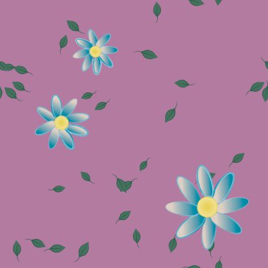 Basit çiçek ve yeşil yapraklı tasarım kompozisyonu, vektör illüstrasyonu