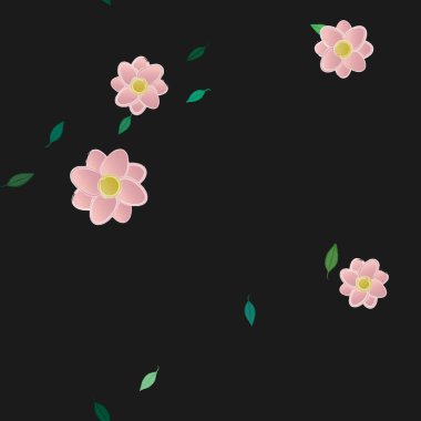 Basit renkli çiçekler ve yeşil yapraklı vektör şablonu