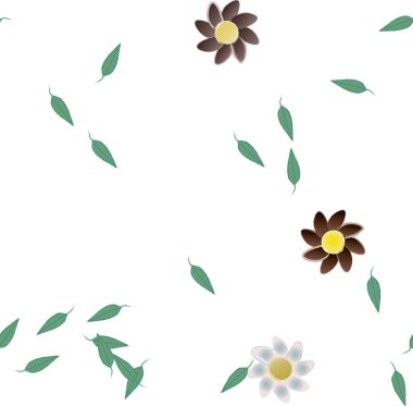 Basit çiçek ve yeşil yapraklı tasarım kompozisyonu, vektör illüstrasyonu