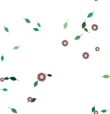 Serbest kompozisyonda yeşil yapraklı basit çiçekler, vektör illüstrasyonu