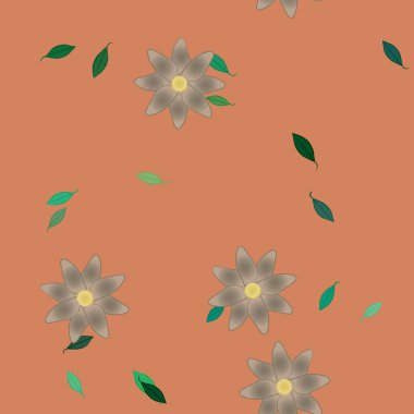 Basit çiçek ve yeşil yapraklı tasarım kompozisyonu, vektör illüstrasyonu