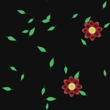 Basit çiçek ve yeşil yapraklı tasarım kompozisyonu, vektör illüstrasyonu